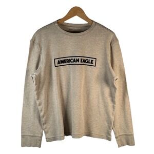American Eagle Men's L Beige Cotton Thermal Long Sleeve‎ Crewneck Minimalist